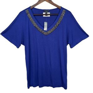 Soma Intimates Fashion Top Women Size‎ XS Blue Beaded Dolman Sleeve USA Made NWT
